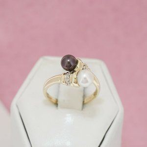10k Yellow Gold White & Black Round Cultured Pearl